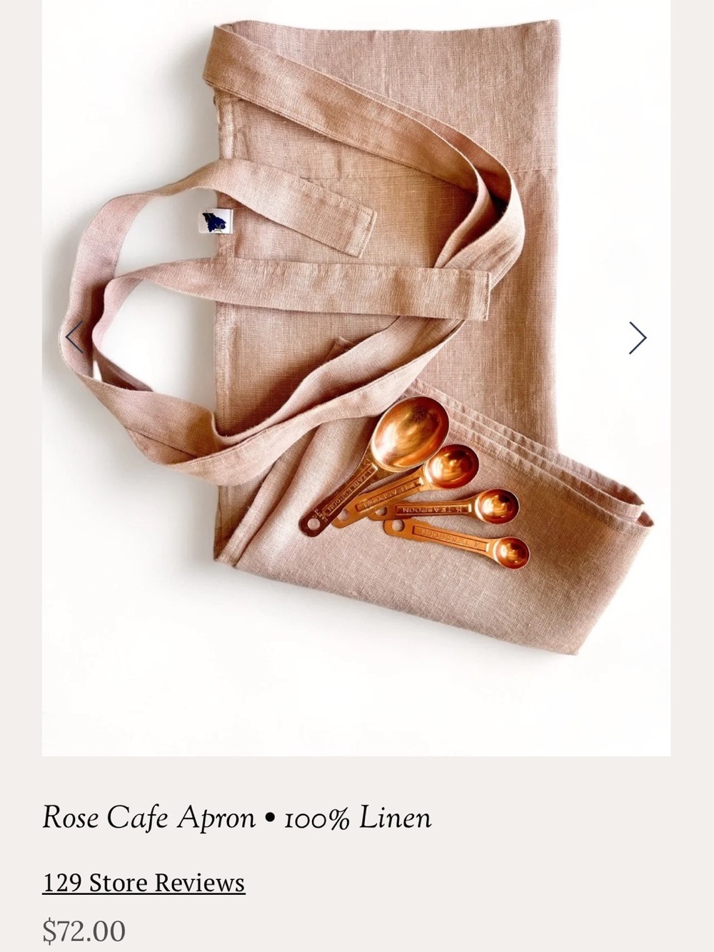 Amphitrite Studio Rose Adjustable Half Cafe Apron 100% Lithuanian flax